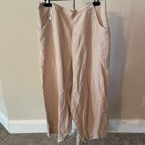 Bryn Walker Khaki linen flat front with buttons and pockets XL